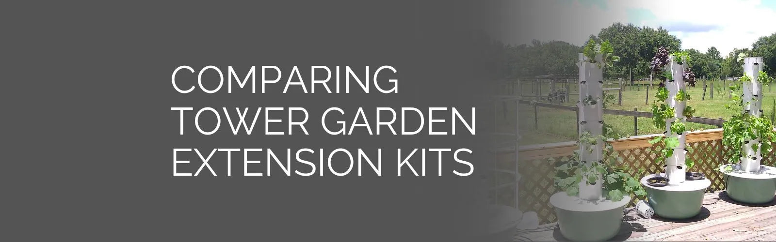 Tower garden extension kits on a wooden deck with a blurred background