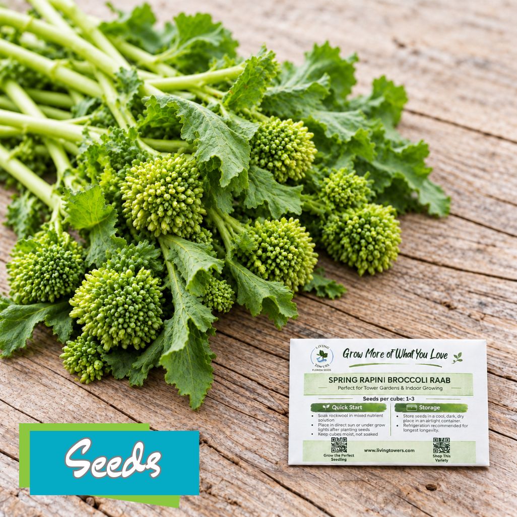 Broccoli Rabe with a packet of broccoli Rabe seeds