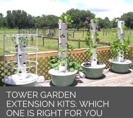 Tower garden extension kits on a wooden deck with outdoor background