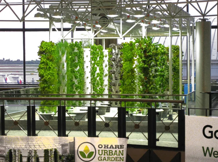 Vertical Tower Garden farm at Chicago O'Hare Airport
